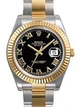Big Sale Rolex Datejust II Black Roman Dial 18k Yellow Gold Fluted Bezel Two Tone Oyster Bracelet Mens Watch 116333BKRO