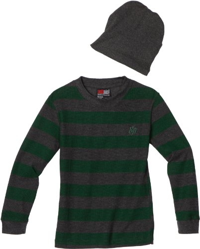 Southpole - Kids Boys 2-7 Stripe Thermal Shirt with Beanie, Bright Green, Medium