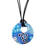 Sterling Silver Blue-Tone Murano Glass Round Pendant w/  Black Cord, 18