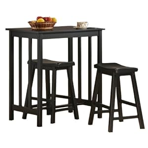3 Piece Black Finish Table & Saddle Bar Stool Set