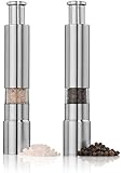 Salt and Pepper Grinder Set. Stainless Steel Salt and Pepper Mills Sleek Design Works Great With Peppercorns, Sea Salt, Himalayan Salt, Spices & Table Seasoning. Mini set of 2.