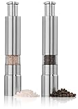Salt and Pepper Grinder Set. Adjustable Stainless Steel Salt and Pepper Mills Sleek Design Works Great With Peppercorns, Sea Salt, Himalayan Salt, Spices & Table Seasoning. Mini set of 2.
