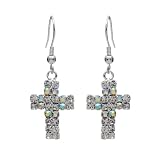 Aurora Borealis Crystal Cross Drop Earrings