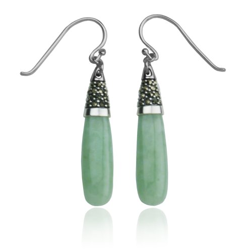 Sterling Silver Marcasite and Jade Linear Earrings