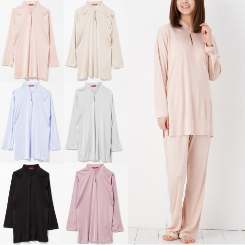 パジャマ屋 シルク パジャマ レディース 長袖 チャイナ衿シルクパジャマ（シルクニット）