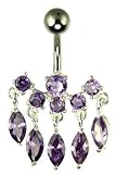 Silver Ladies Purple Cubic Zirconia 5 Strand Hanging Body Bar