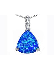 Original Star K (tm) Large 12mm Trillion Cut Created Blue Opal Pendant in 925 Sterling Silver