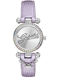GUESS Womens U0304L2 Iconic Lilac Genuine Leather Watch with Silver-Tone Case