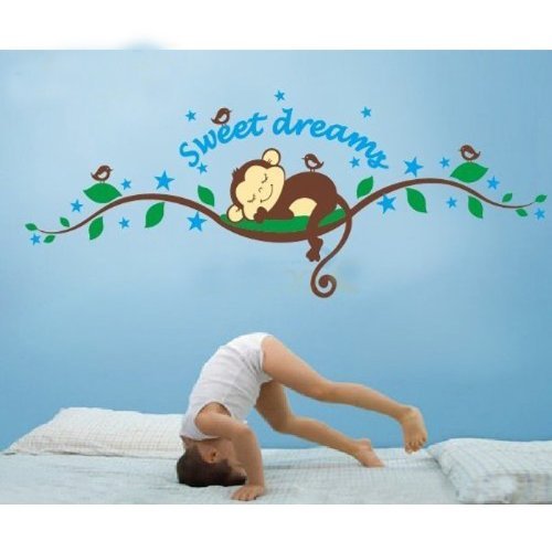 MZY LLC (TM) Sweet Dreams Monkeys and Tree Birds Wall Sticker Decals Nursery Baby Room Home Decor Decal For Children's Room