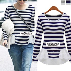 (イイネショップ) eeNeshop ボーダーフリルＴシャツ