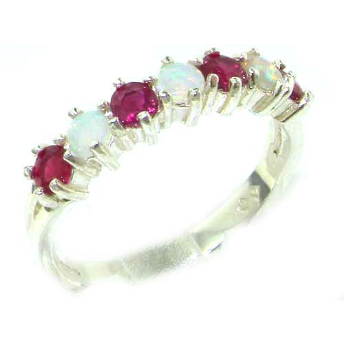 High Quality Solid Sterling Silver Natural Fiery Opal & Ruby Eternity Ring - Finger Sizes 5 to 12 Available