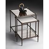 Metalworks Pewter Finish Antique Glass Square Nesting Tables