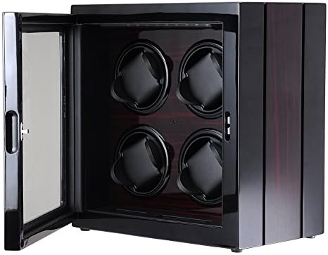 Automatic Quad Watch Winder Wood Box with LCD Display Touch Control and LED Light - Mahogany/Black