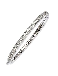 Sterling Silver Rhodium Plated With Cz Hinged Bangle