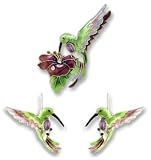 Clearly Charming Amethyst Hummingbird Silver and Enamel Pin & Earring Set