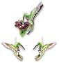 Amethyst Hummingbird Silver and Enamel Pin & Earring Set