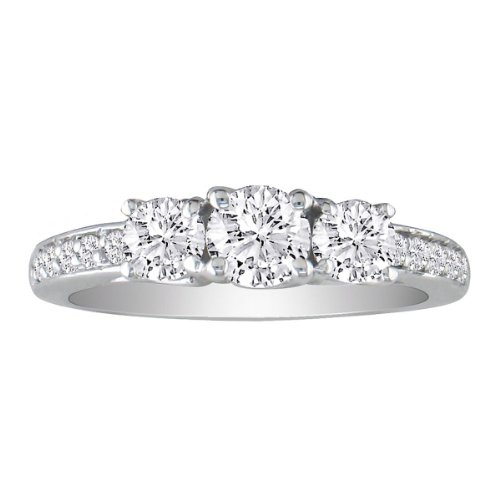 14K White Gold Three Diamond Engagement Ring (1 cttw)