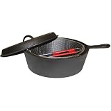 Cajun Cookware Seasoned Cast Iron Chicken Fryer W/ Basket - 6 Qt.
