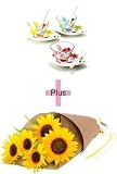 送料無料！お花にプラスギフト！<br>生花ひまわりブーケ＆　エミリオ・ロバ トリオカップセット<br>人気グッズと季節の花束のセットギフト！写真入り オリジナルメッセージカードも充実　無料！