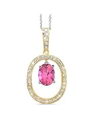 Large Duo Oval Diamond Pendant In 18K Yellow Gold With A 0.90 ct. Genuine Pink Tourmaline Center Stone.
