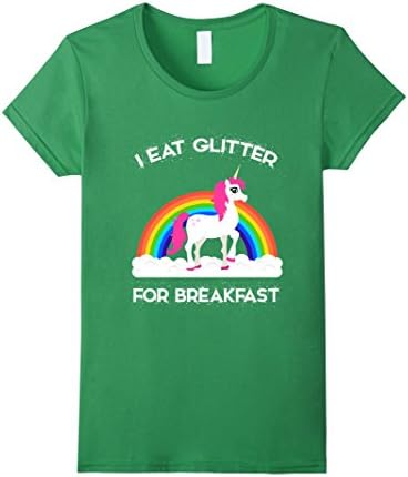 Women's Unicorn I Eat Glitter For Breakfast T-Shirt Large Grass