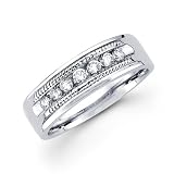 14K White Gold Round Diamonds Women's Couple Wedding Ring Band (0.28 ctw., GH Color, SI Clarity)