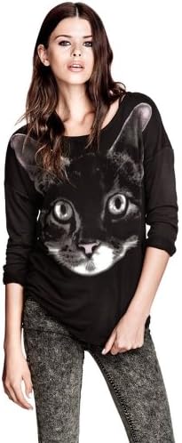 Black Sweatshirts Black Cat Face Long Sleeve Sweaters Hoodies for Women Sweater
