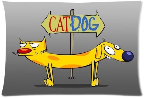 Home Pillow Art Cartoon Funny Design Conjoined Cat And Dog Custom Throw Pillowcase Rectangle Pillow Case Cover Standard Size 20X30 Inches (Two Sides)