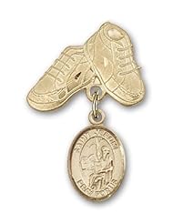 14K Gold Baby Badge with St. Jerome Charm and Baby Boots Pin