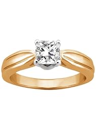 0.75 Ct Princess H/I SI1/SI2 Diamond 18K Yellow Gold Ring