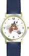 Chestnut and White Paint or Pinto Horse - JP - Horse - WATCHBUDDY&reg; DELUXE TWO-TONE THEME WATCH - Arabic Numbers - Blue Leather Strap-Children's Size-Small ( Boy's Size & Girl's Size )