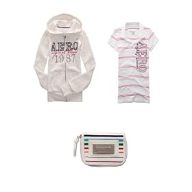 Buy Brand New Aeropostale Bleach (White) Aero 1987 Zip-Front Hoodie; Bleach Vertical Logo Striped... by Aeropostale