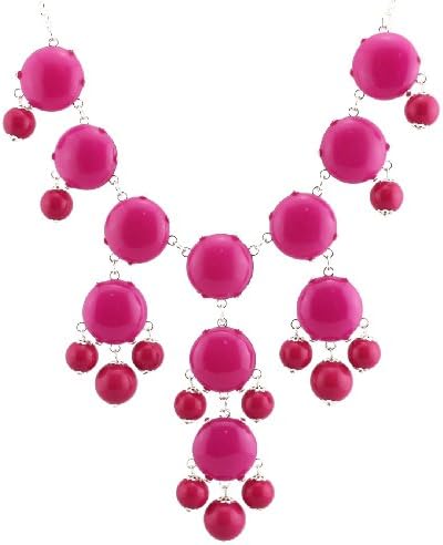 Silver Tone Chain New Color Bubble BIB Statement Fashion Necklace - Hot pink