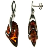 Certified Genuine Honey Amber and Sterling Silver Beautiful Drop Earrings