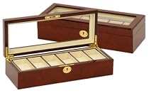 Mahogany Color Wooden 6 Watch Box Improved Larger Compartment.