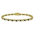 18k Gold Overlay Sterling Silver Genuine Sapphire "S" Bar Tennis Bracelet w/ Diamond-Accent, 7.25"