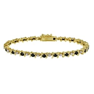 18k Gold Plated Sterling Silver Sapphire S Bar Tennis Bracelet with... by 