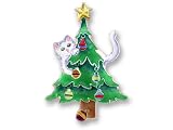 Clearly Charming Kitty and Tree Silver and Enamel Pin
