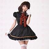 TOMSUIT Japanese Coffee Shop Lolita Maid Costume Lace Dress Set, L, Black