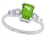 1.02ct Emerald Cut Peridot Ring with Diamonds in 10kt White Gold
