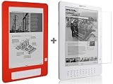 Red Amazon Kindle DX E-Book Reader Silicone Rubber Skin Case + Anti Scratch LCD Screen Protector Film