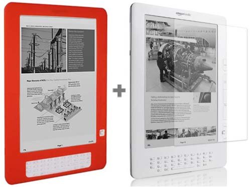 Red Amazon Kindle DX E-Book Reader Silicone Rubber Skin Case + Anti Scratch LCD Screen Protector Film