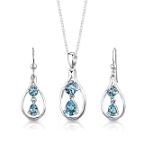 41sGnpngzWL. SL160  Sterling Silver 3.00 carats total weight Multishape Swiss Blue Topaz Pendant Earrings and 18 inch Necklace Set