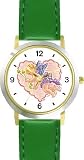 41sGoPMJetL. SL160  Cupid with Arrows and Pink Heart   WATCHBUDDY® DELUXE TWO TONE THEME WATCH   Arabic Numbers   Green Leather Strap Size Large