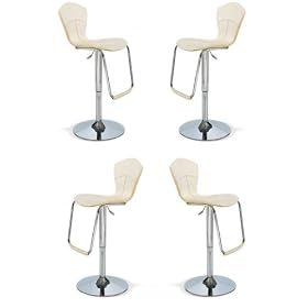 Beautiful Contemporary Brown Leather-Match Adjustable Bar Stools, Set of Four by A2ZHomeCenter