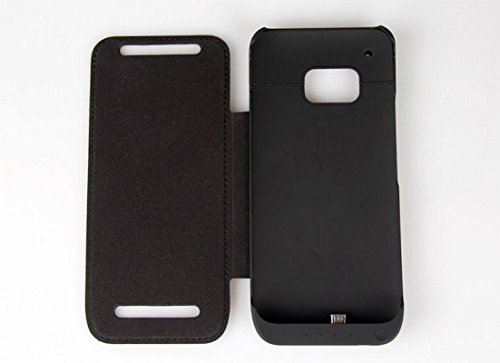 HTC ONE M9 Battery Case,IPower Factory™ 4500mAh External Battery Charger Case Portable Charger Backup Power Bank Rechargeable Power Case for HTC ONE M9 (Black with Faux Leather Flip Cover)