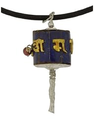 Sterling Silver 925 Tibetan Mantra Lapis Lazuli Prayer Wheel Pendant Necklace