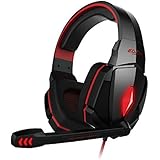 ECOOPRO Over Ear Stereo Gaming Headset Headphones with Microphone In-line Wheel Control for Volume and mic Perfect for PC Games and Listening Music (Red)
