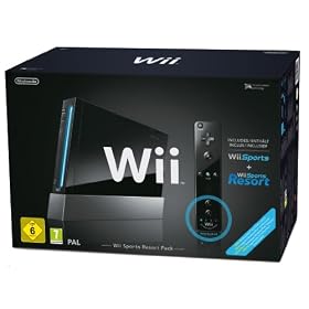 Console Wii noire + Wii Sports + Wii Sports Resort + T�l�commande Wii Plus noire