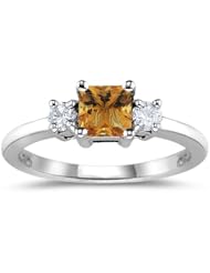 0.20 Cts Diamond & 0.69 Cts Citrine Ring in 14K White Gold